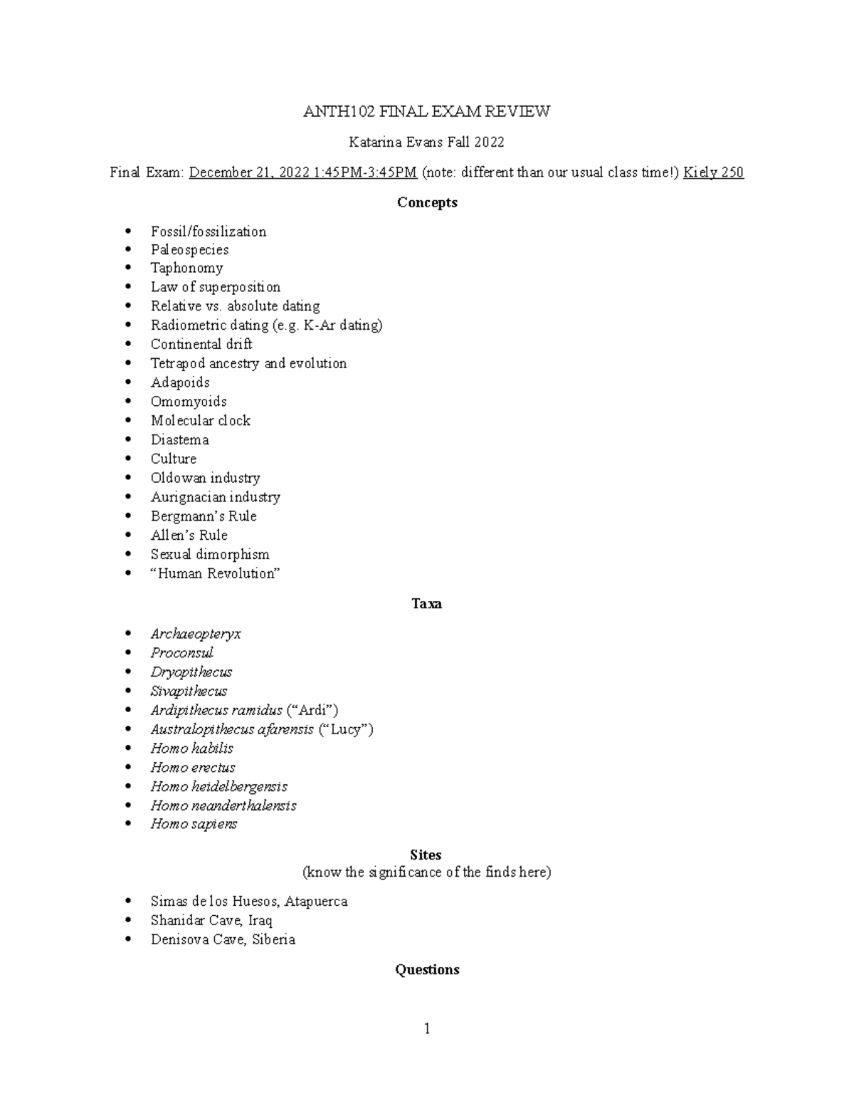 ANTH102 Final Exam Review Guide - Fall 2022 - Studocu