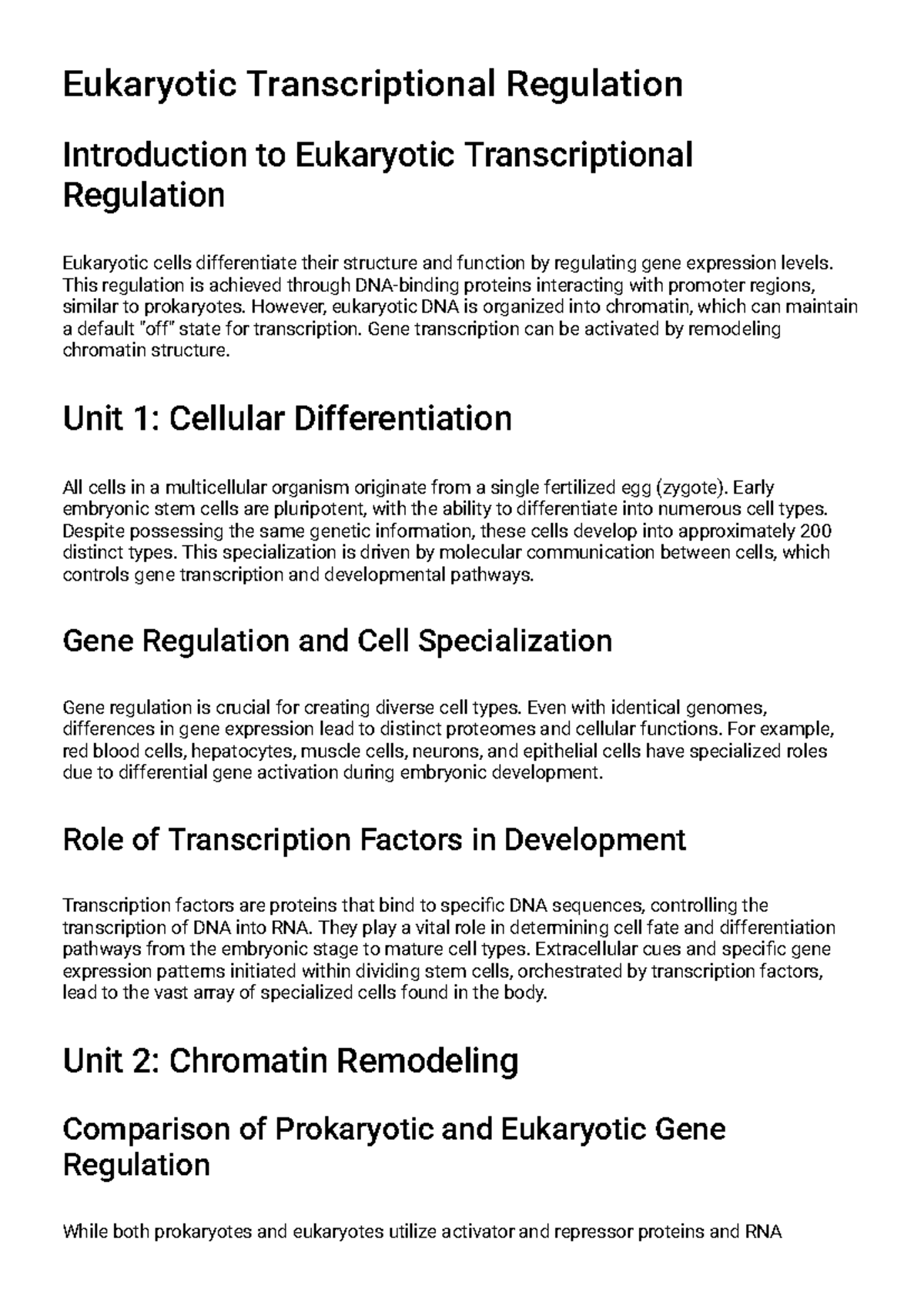 Eukaryotic Transcriptional Regulation Study Guide (BIO 101) - Studocu
