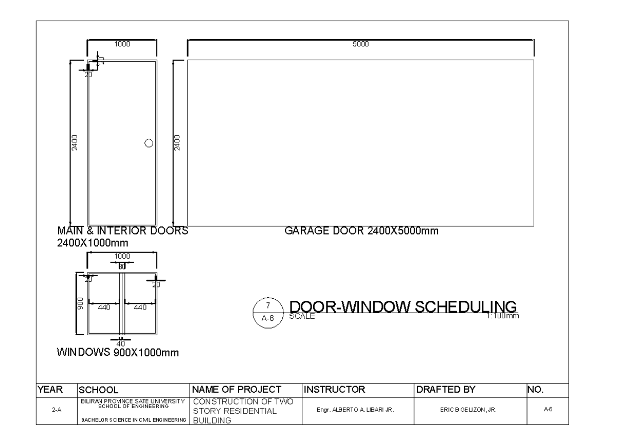 6) Schedule OF Doors AND Windows - 2400 1000 900 1000 80 440 440 20 20 ...
