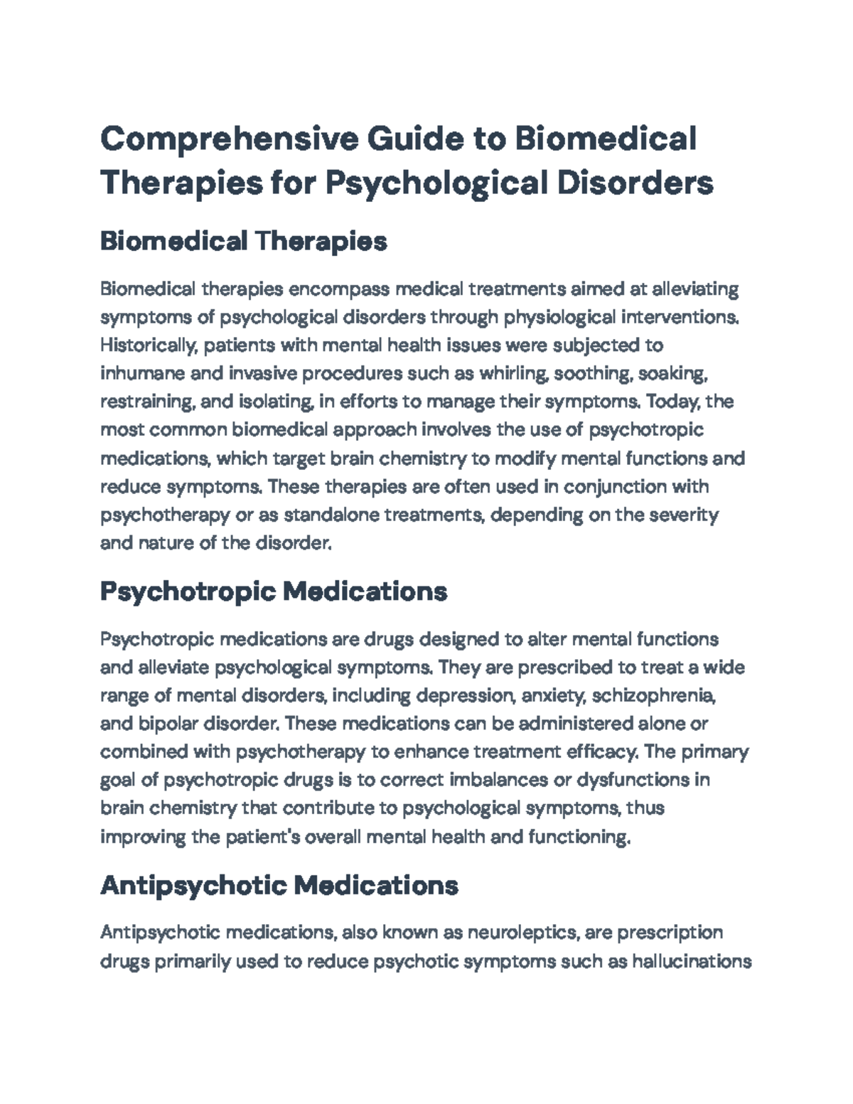 Comprehensive Overview of Biomedical Therapies for Psych Disorders ...