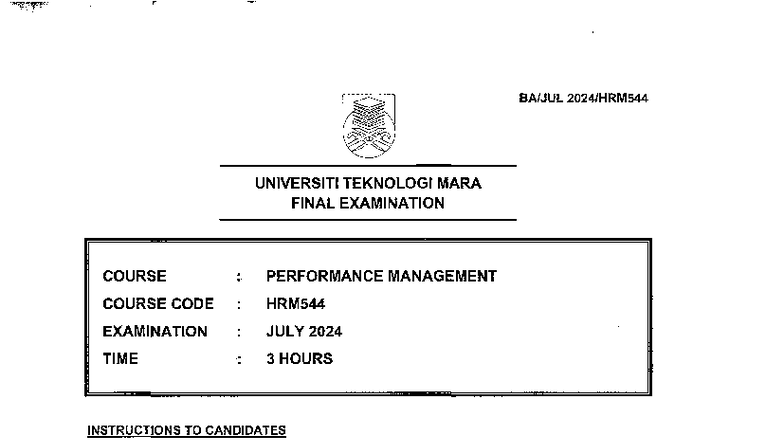 HRM544 - Final Exam Paper for Performance Management, July 2024 - Studocu