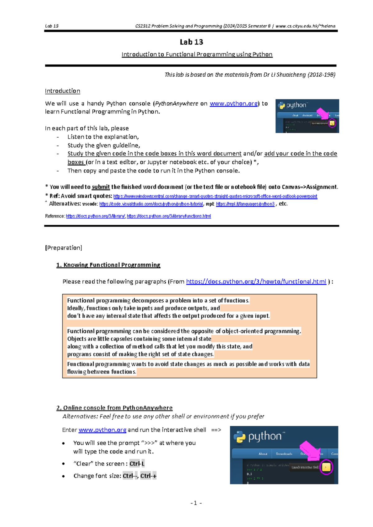 Lab 13 CS2312 Functional Programming with Python - Semester B Guide ...