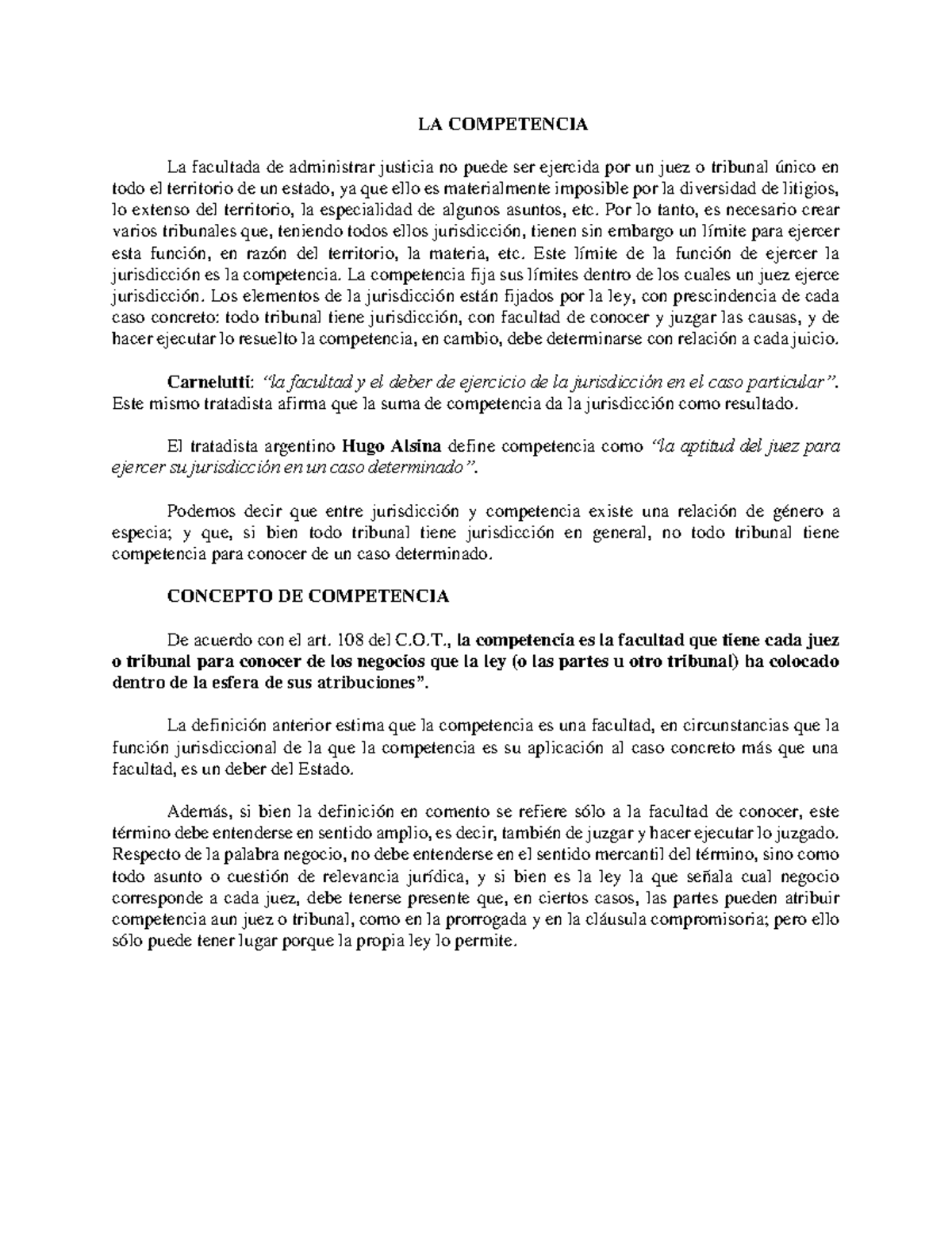 Derecho Procesal I: La Competencia y su Aplicación Jurídica - Studocu