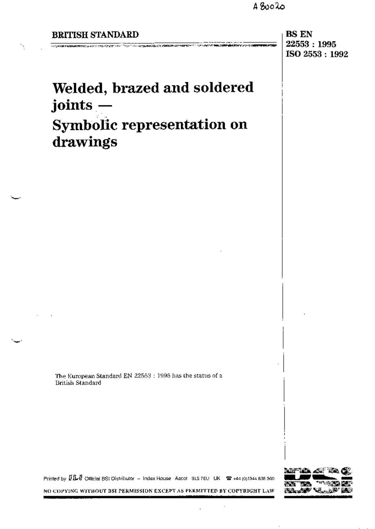 BS EN 22553:1995 - Symbolic Representation of Welded Joints - Studocu