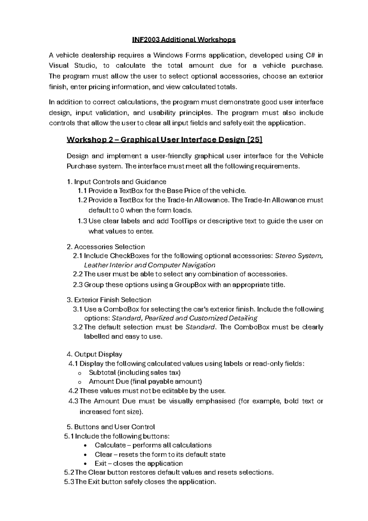 INF2003 Workshop 2: Vehicle Purchase System GUI Design - Studocu