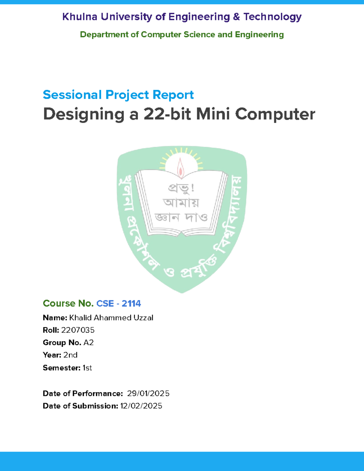 CSE 2114 Sessional Project Report: Mini Computer Design - Studocu