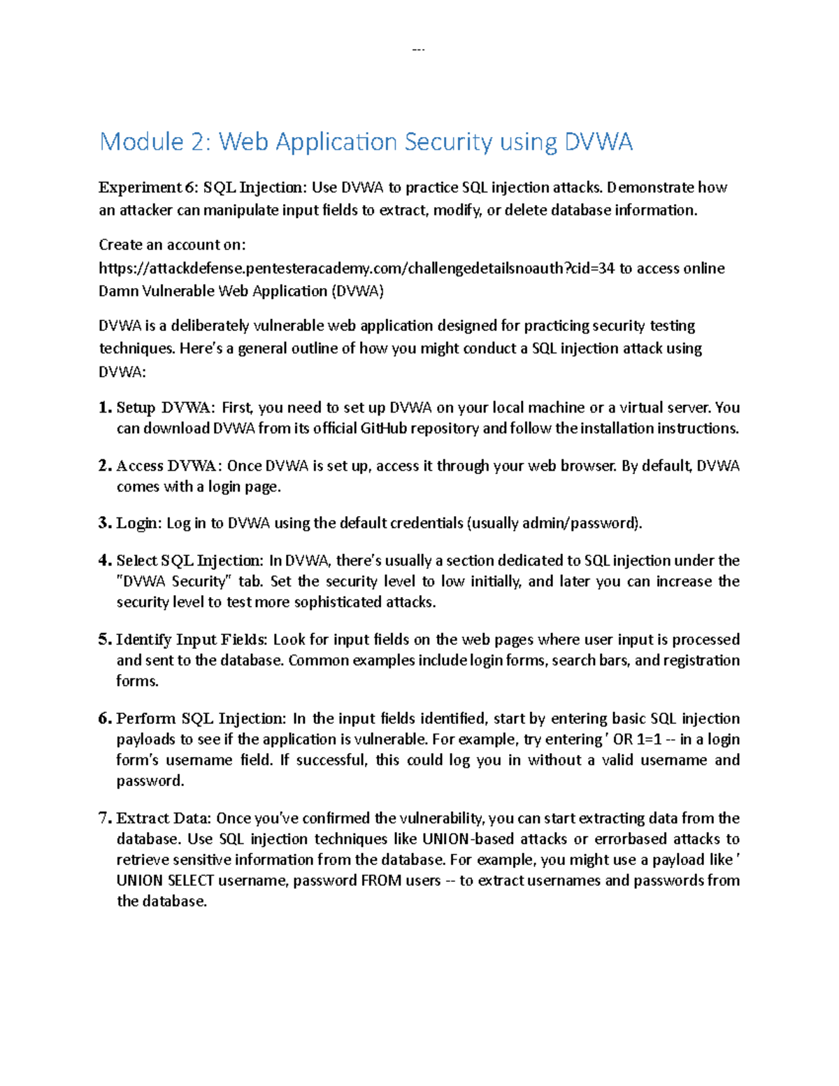 Module 2: Web App Security - SQL Injection & XSS Attacks (lOMoAR ...