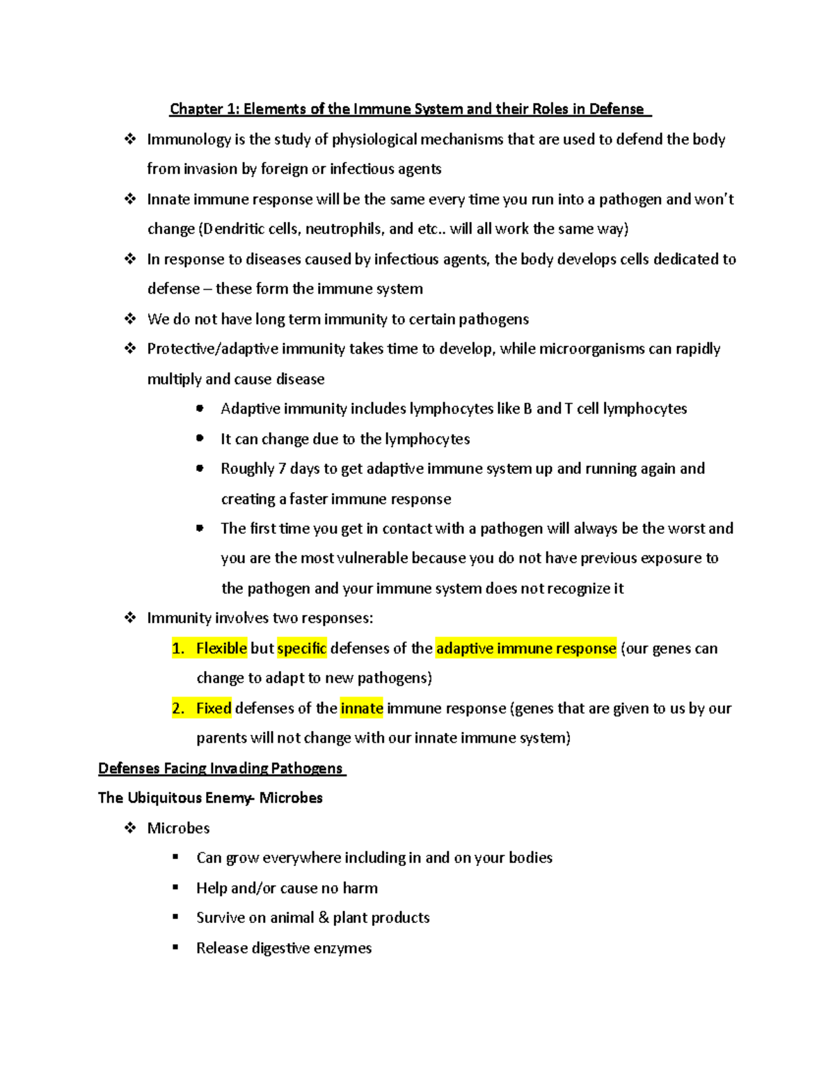 Immunology FInal Outline - Chapter 1: Elements of the Immune System and ...