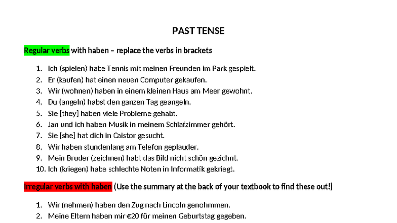 PAST Tense - Regular & Irregular Verbs with Haben (Thema 5) - Studocu