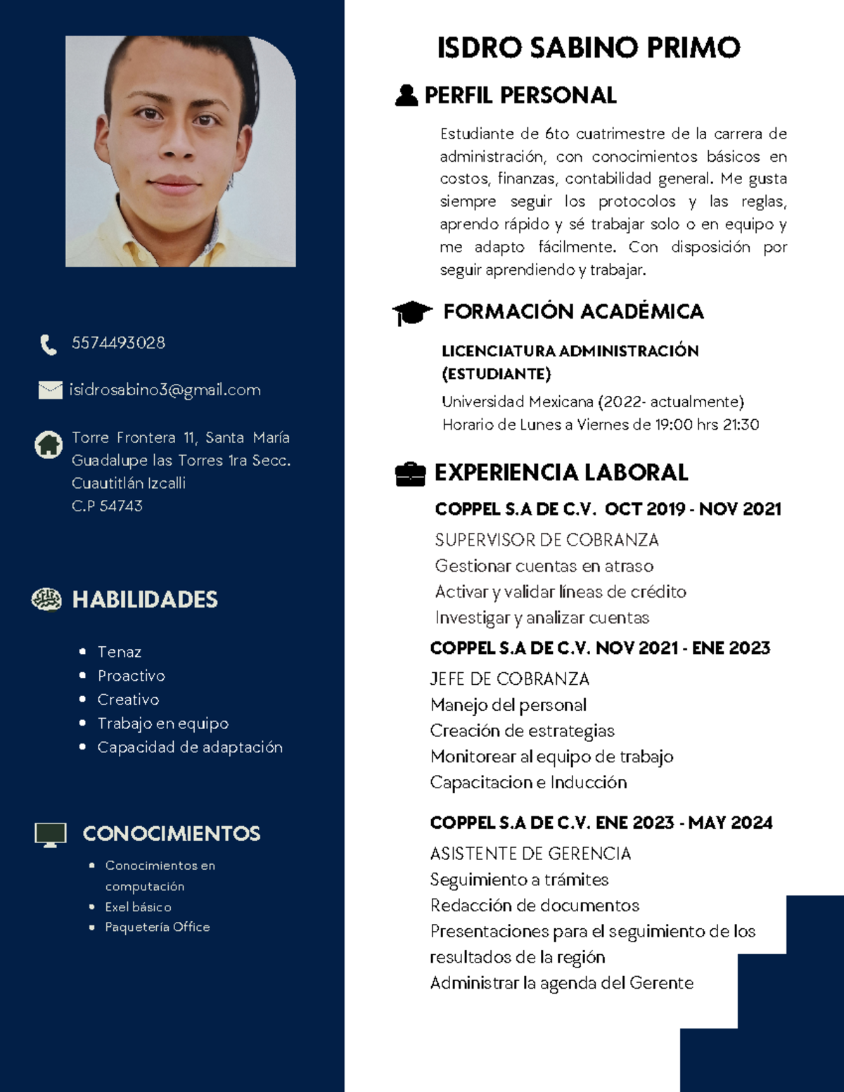 CV - Isidro Sabino Primo para Oportunidades Laborales - Studocu
