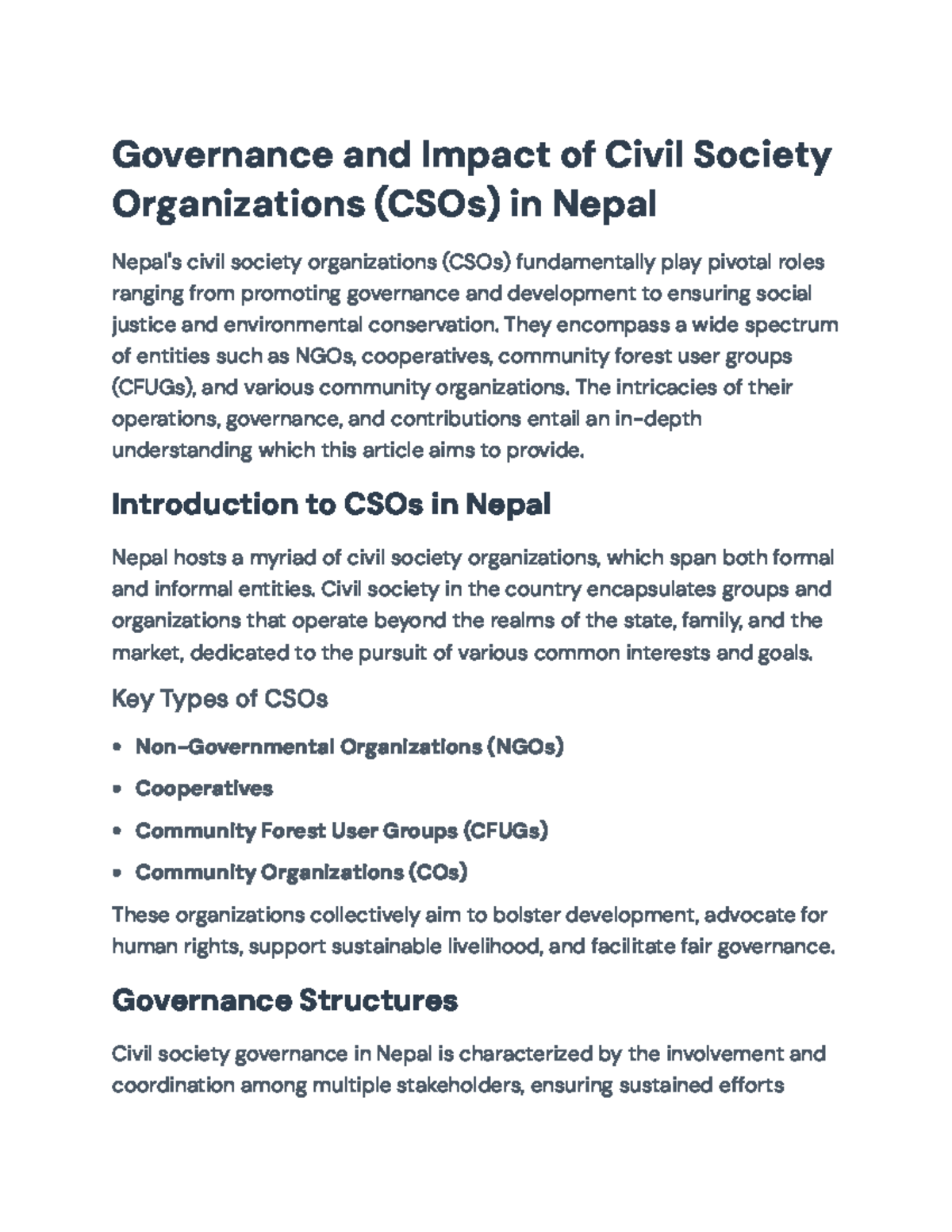 Governance and Impact of Civil Society Organizations (CSOs) in Nepal ...