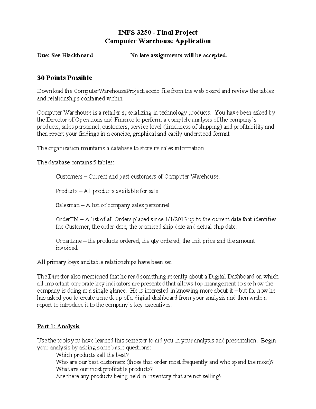 Computer Warehouse Capstone Project Definition - INFS 3250 - Final ...