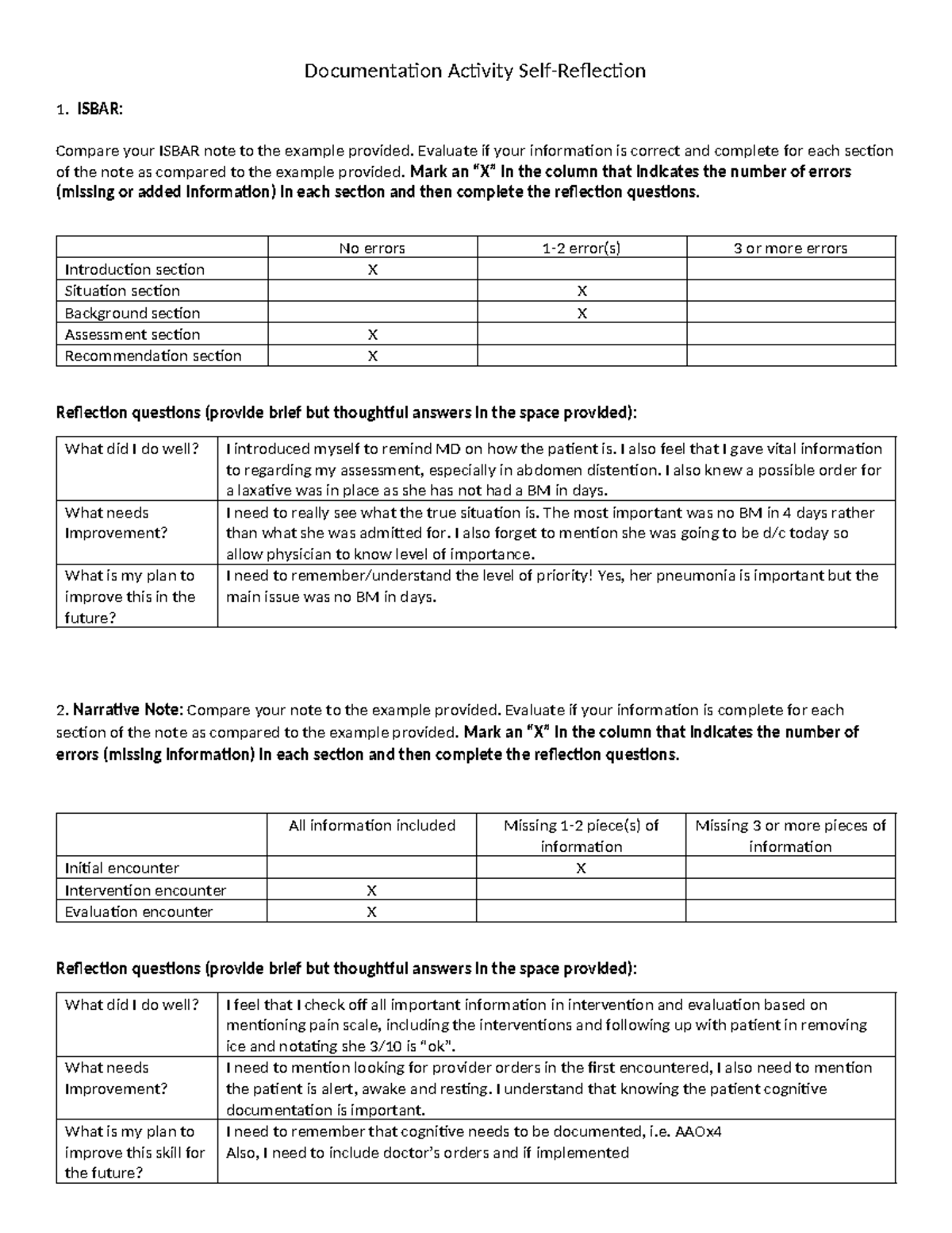 ISBAR Documentation Activity 1 Reflection and Evaluation Notes - Studocu