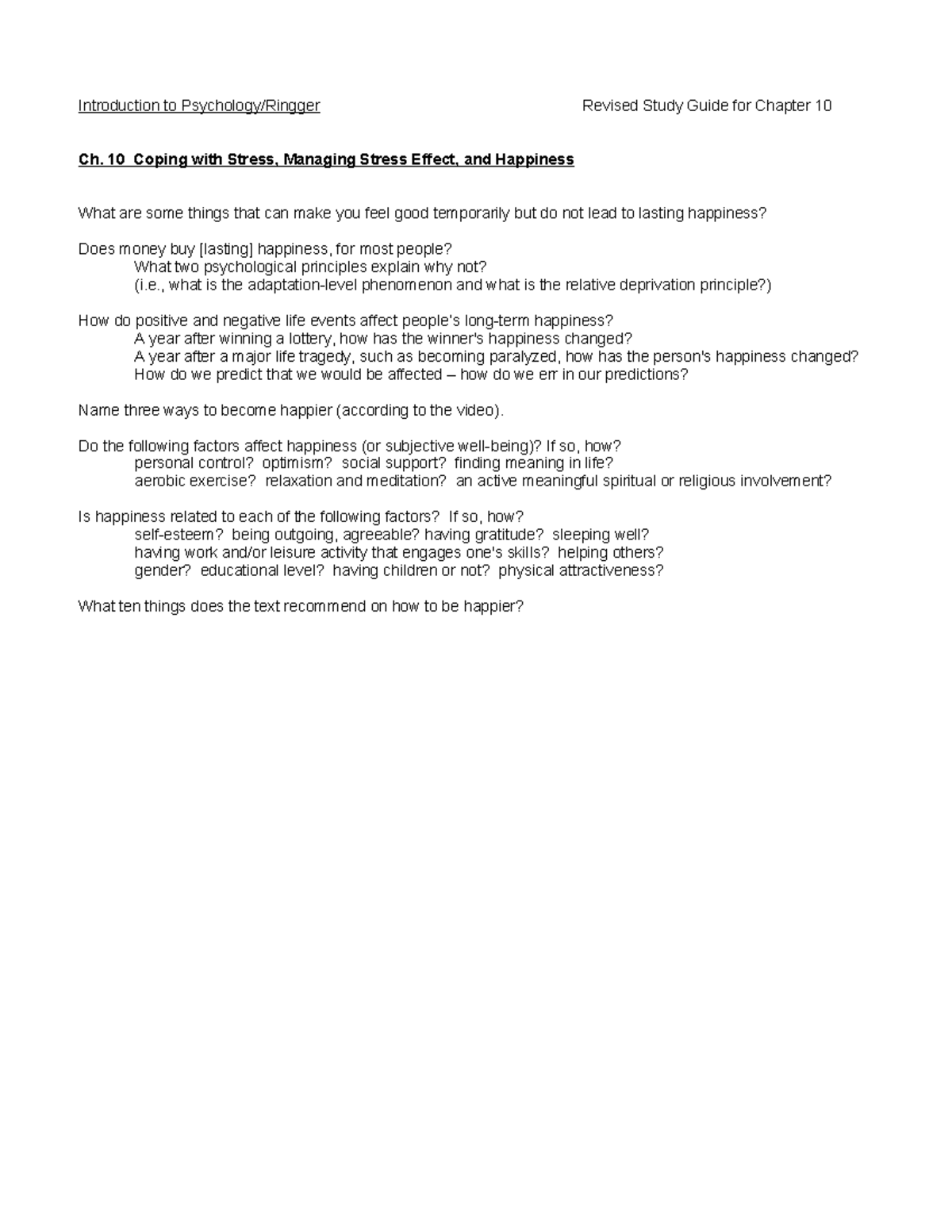 Introduction to Psychology: Chapter 10 Study Guide - Studocu
