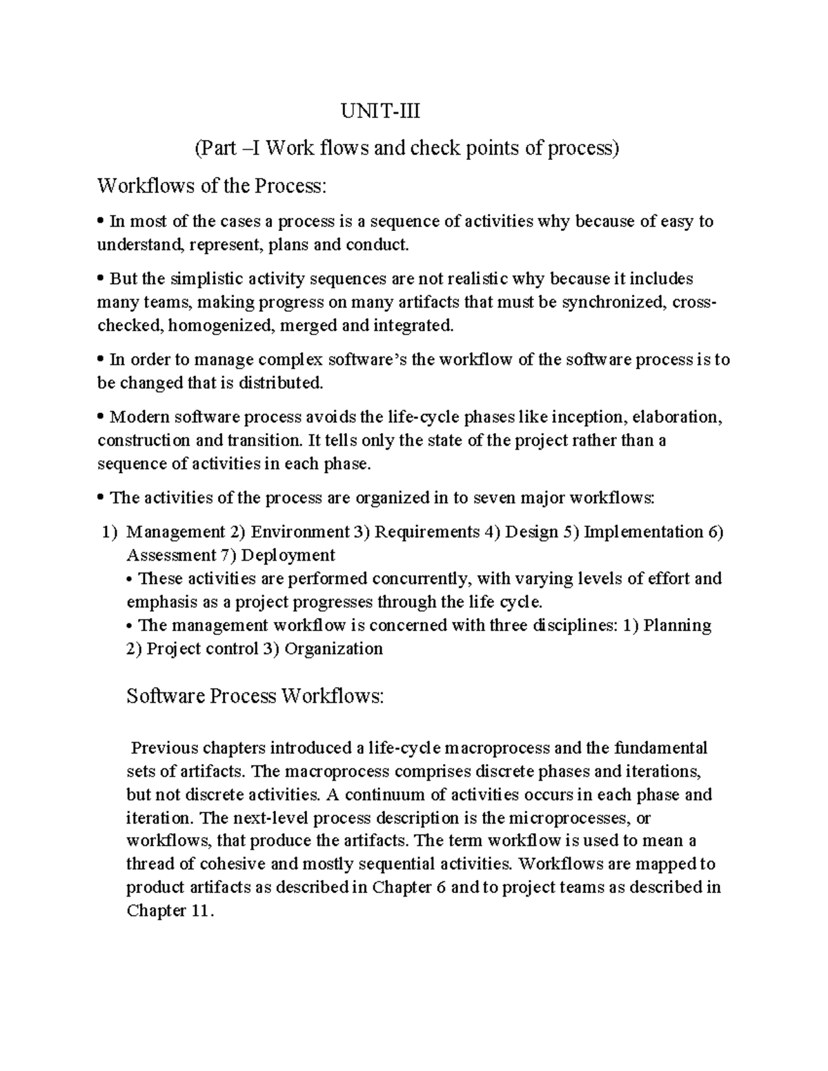 SPPM UNIT3 - Workflows and Checkpoints in Software Processes - Studocu