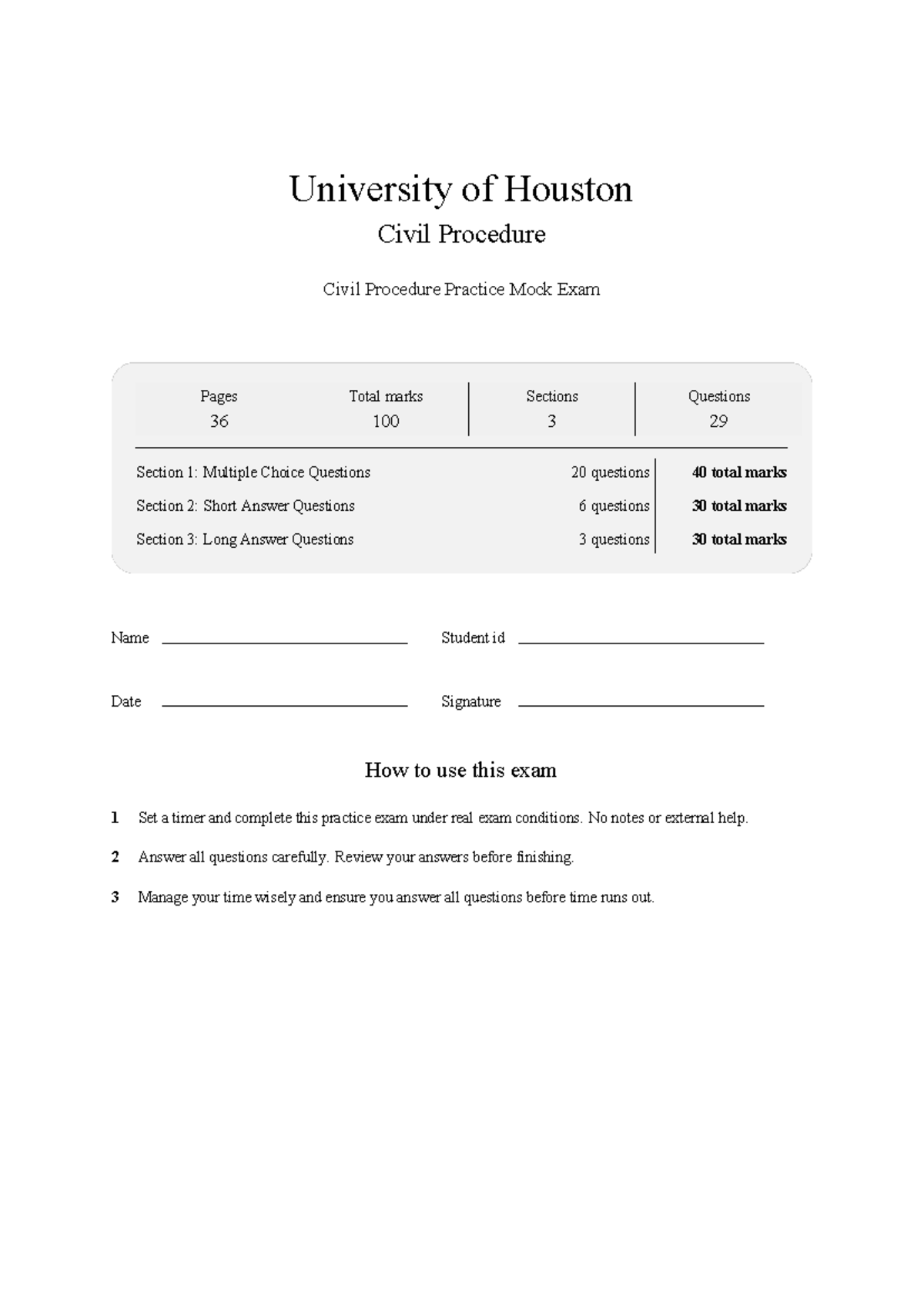 LAW 5406 Civil Procedure Practice Mock Exam - 2026 Edition - Studocu