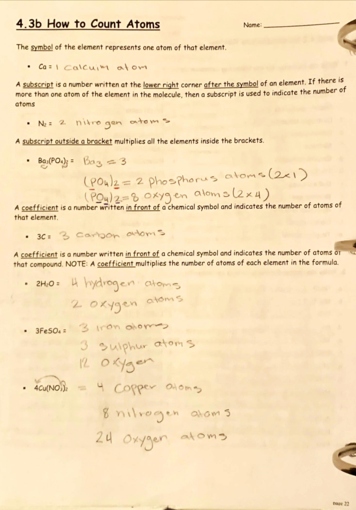4.3b Counting Atoms & Balancing Chemical Equations Notes - Studocu
