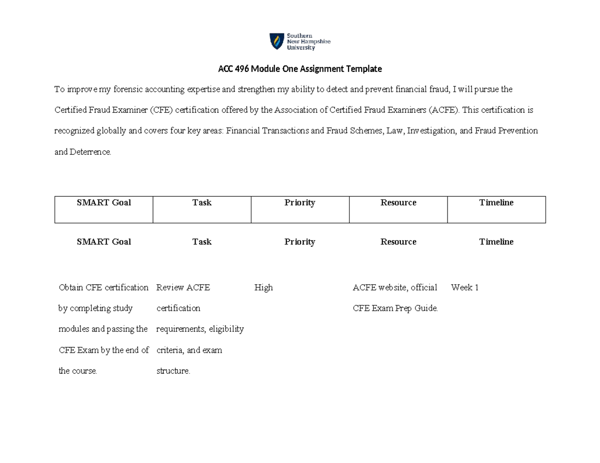 ACC 496 Module One Assignment Template 2 - ACC 496 Module One ...