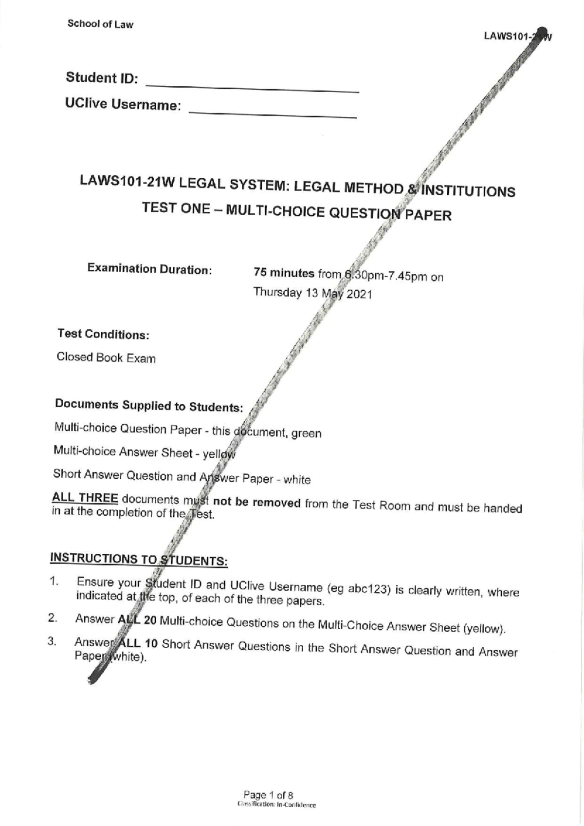 2021 LAWS 101 Test 1 - Legal Method Institutions Question Paper - Studocu