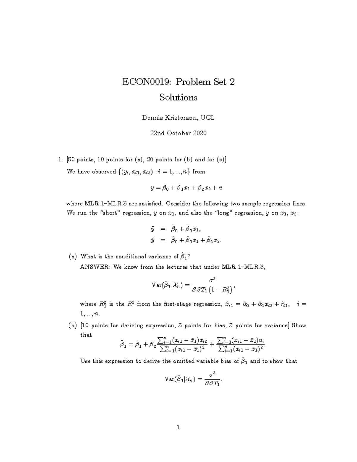 ECON0019 - Problem Set 2 Solutions (22 Oct 2020) - Studocu