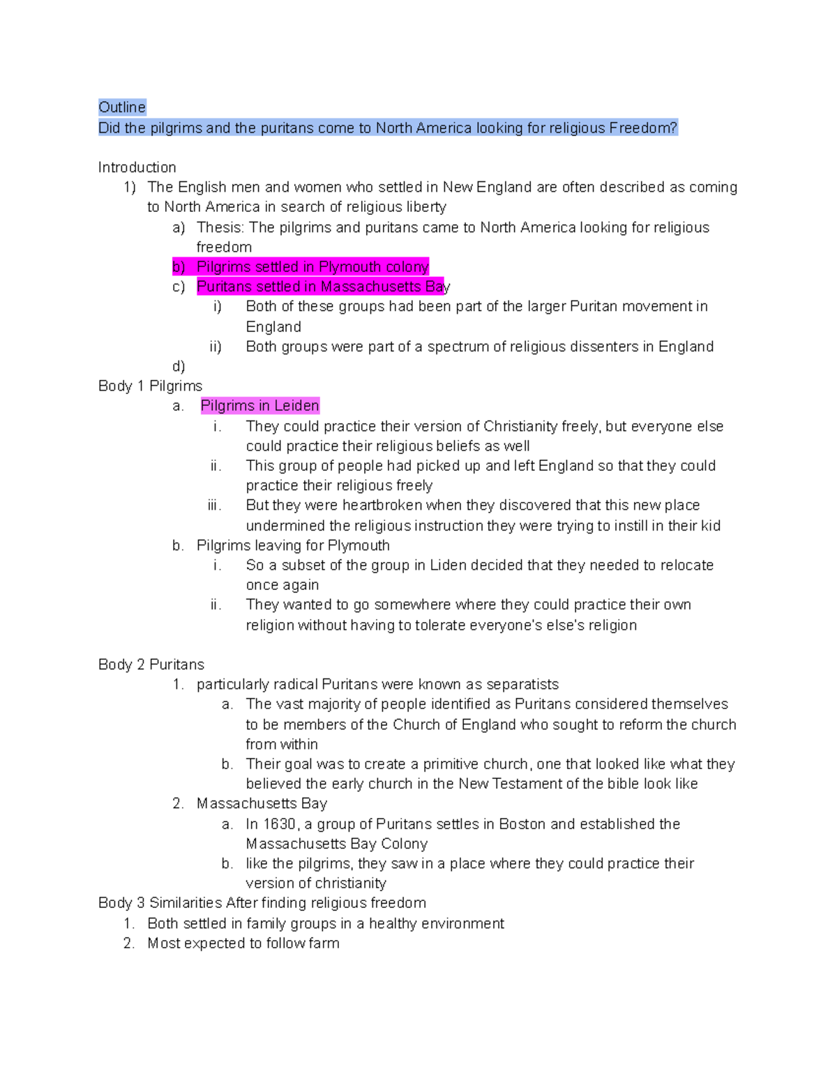 History Outline - Outline Did the pilgrims and the puritans come to ...
