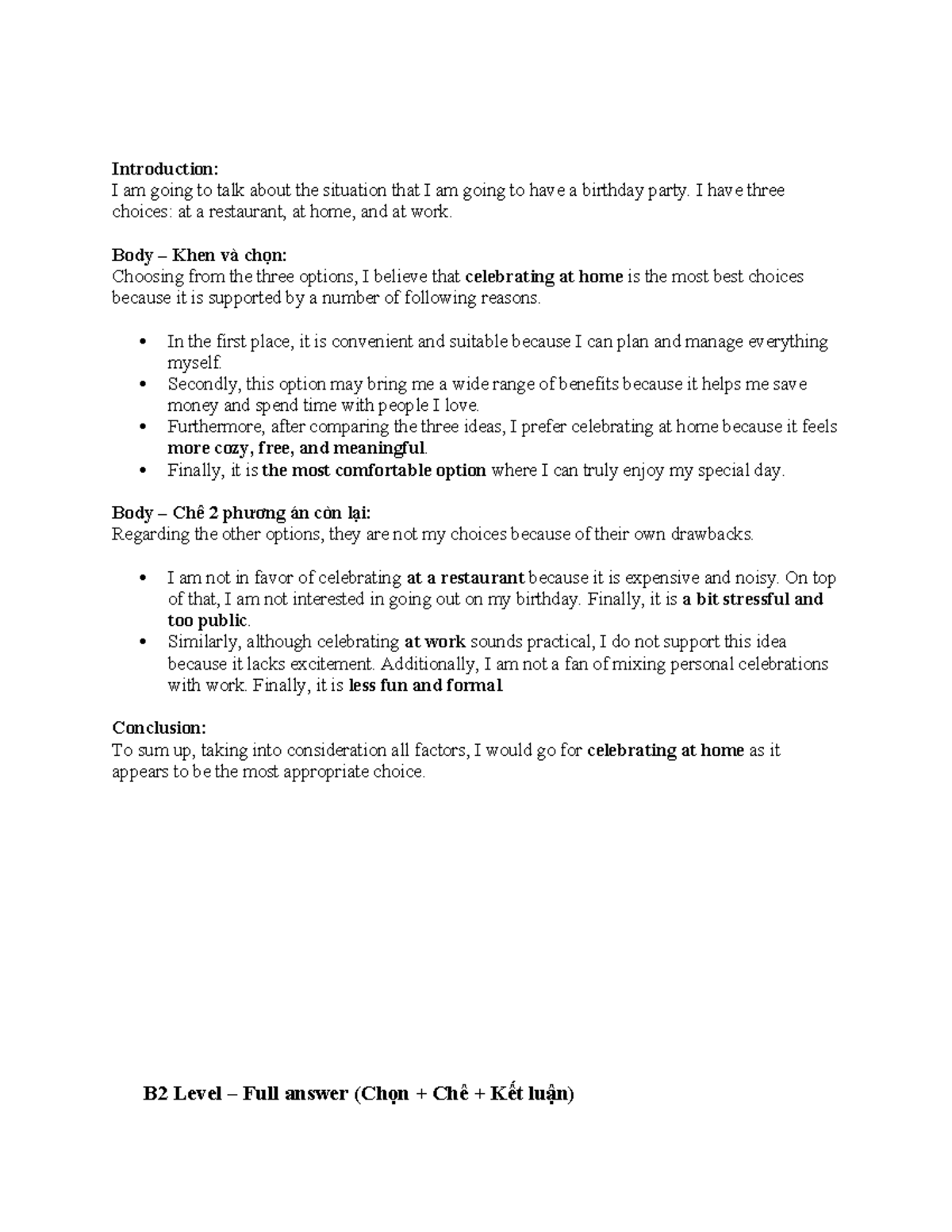 B2 Level Speaking Part 2: Birthday Party Choices and Preferences - Studocu