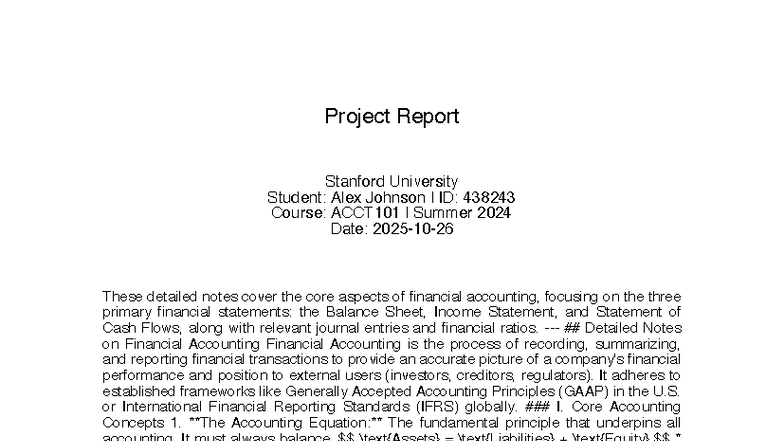 ACCT101 Summer 2024: Financial Accounting Project Report - Studocu
