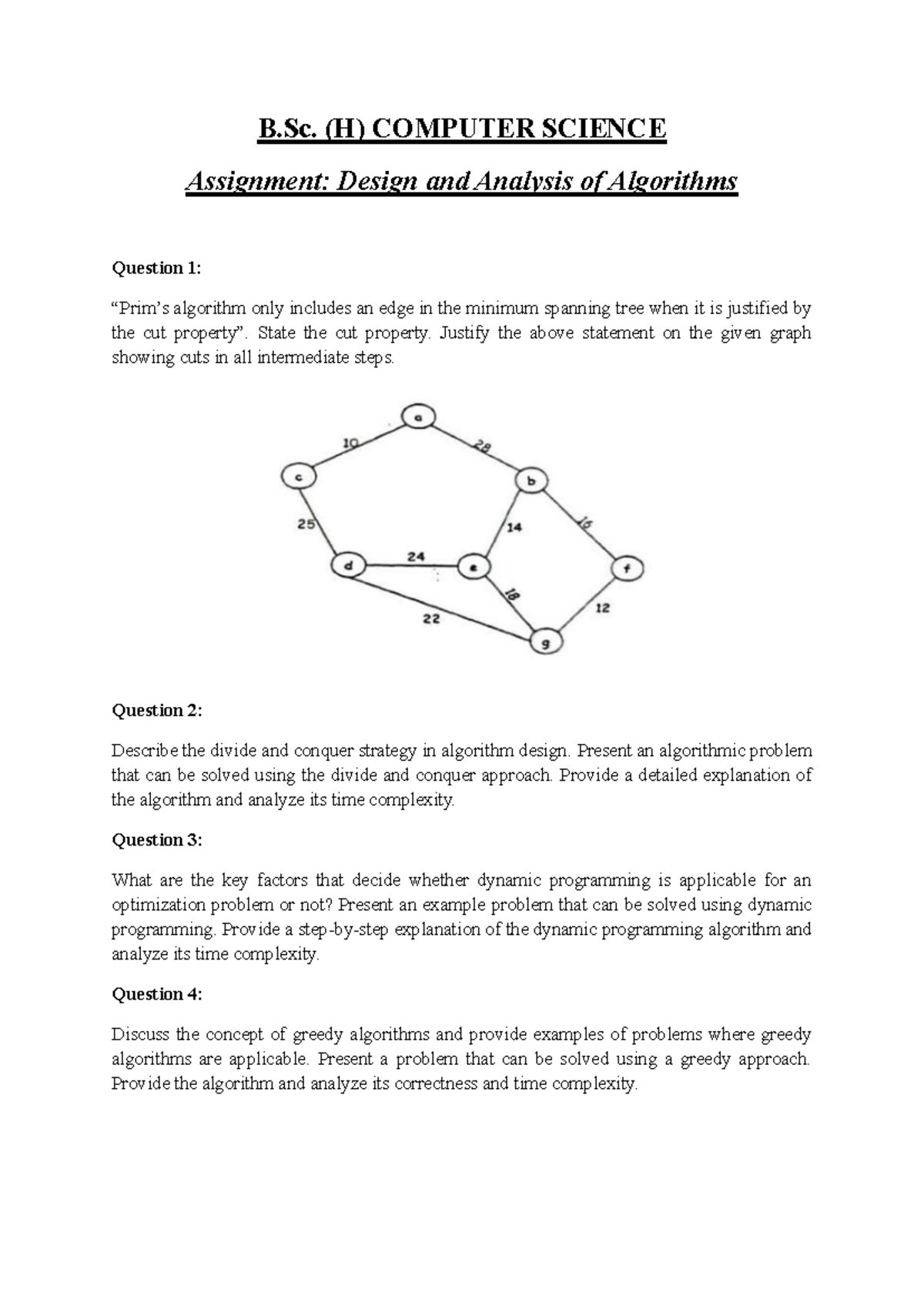 CS 101 - Assignment on Design & Analysis of Algorithms - Studocu