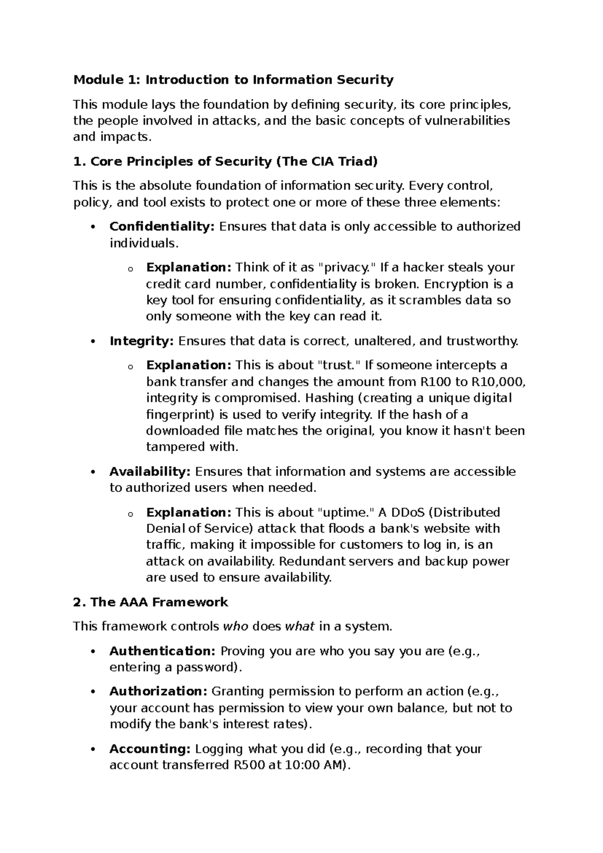 CMPG215 Module 1: Intro to Info Security & Core Principles - Studocu