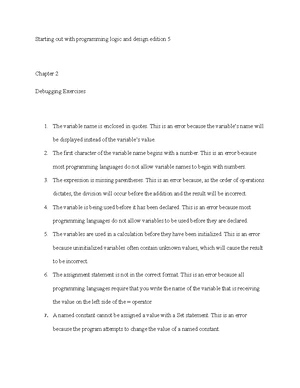 Chapter 3 Debugging Exercises - Starting Out Programming logic and ...