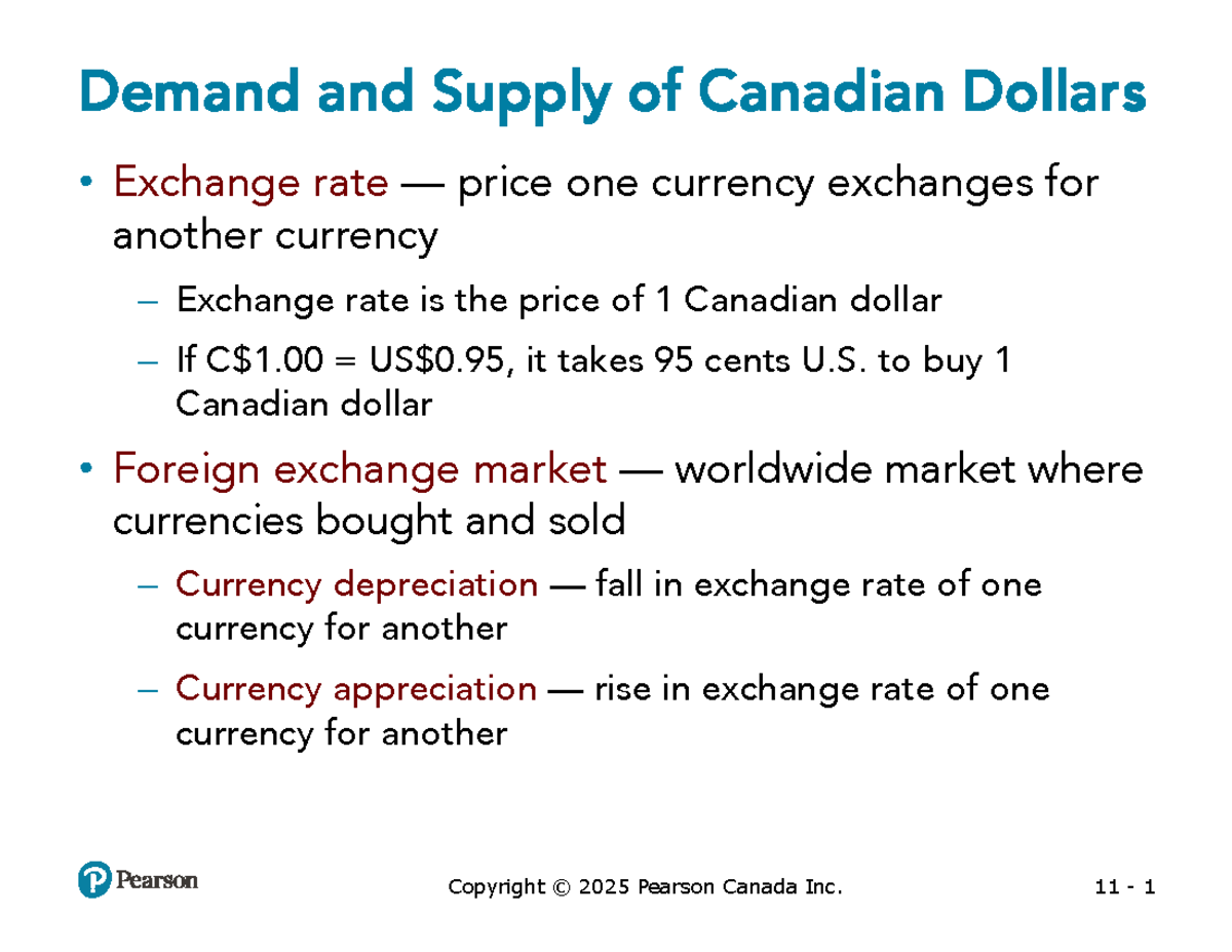 Demand and Supply of Canadian Dollars: Exchange Rate Dynamics (ECO 11 ...