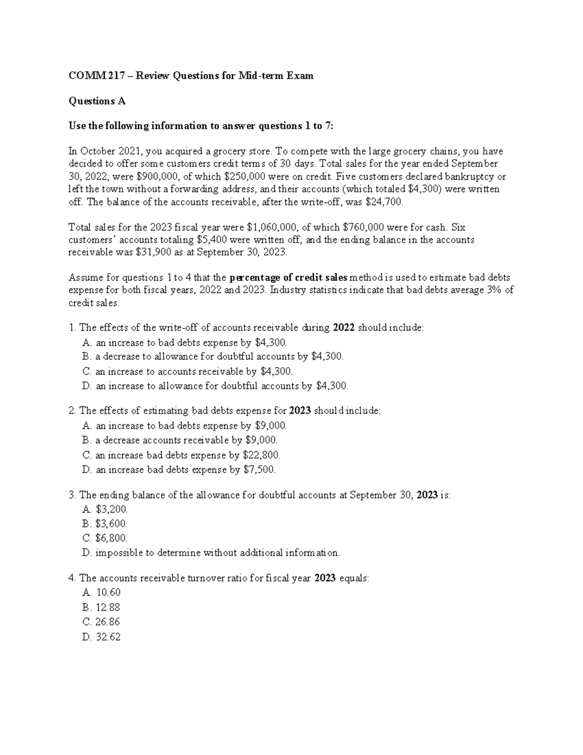 COMM 217 - Midterm Exam Review Questions and Answers - Studocu