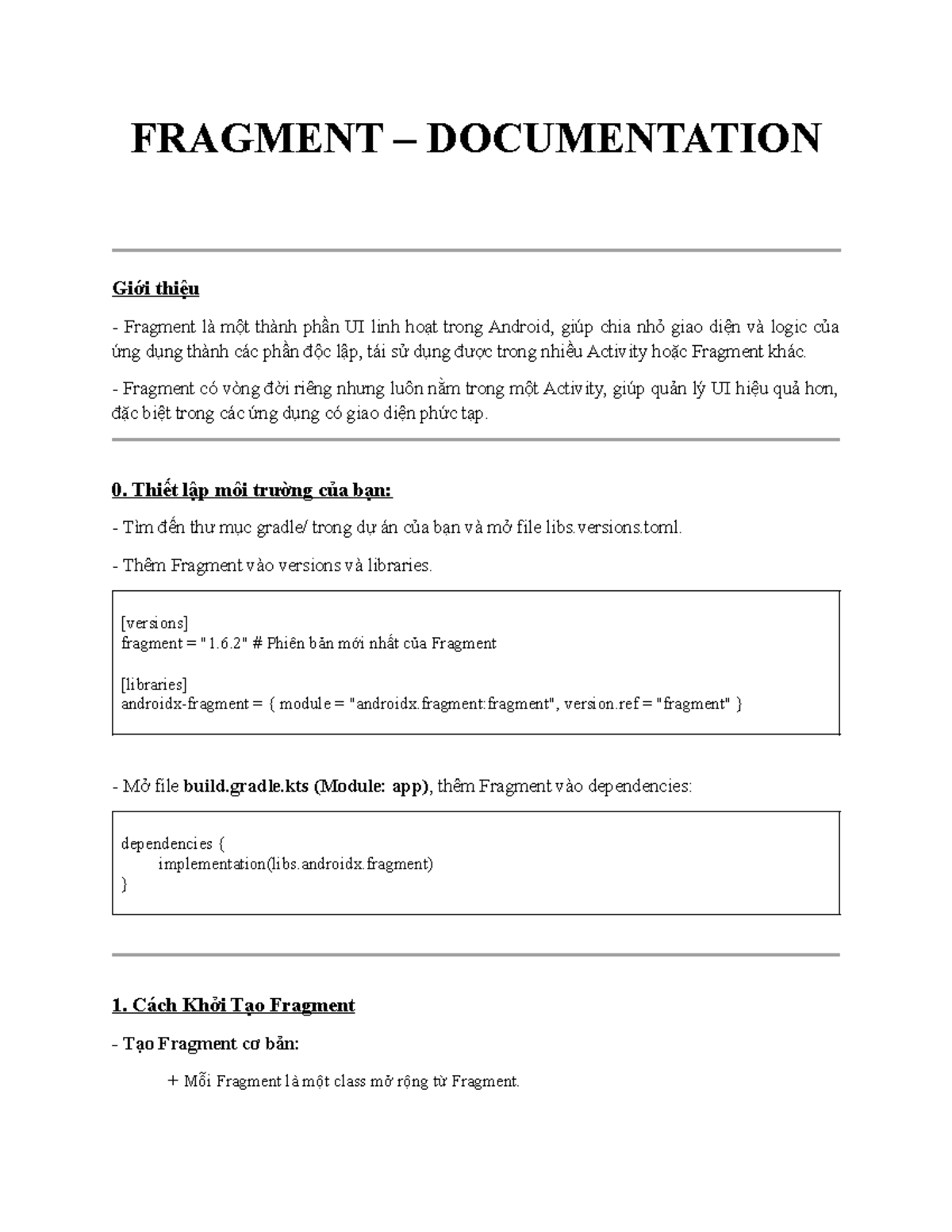Fragment Documentation - FRAGMENT – DOCUMENTATION Giới thiệu - Fragment ...