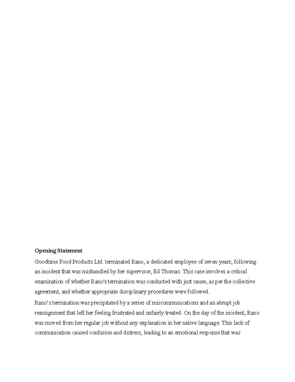 Rano's Dismissal Case Study: Analyzing Procedural Fairness Issues - Studocu