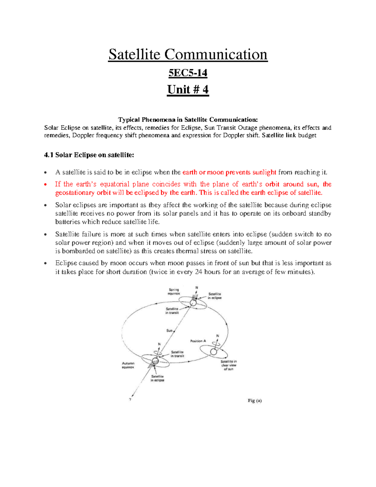 Unit 4 EEE: Typical Phenomena in Satellite Communication - Studocu