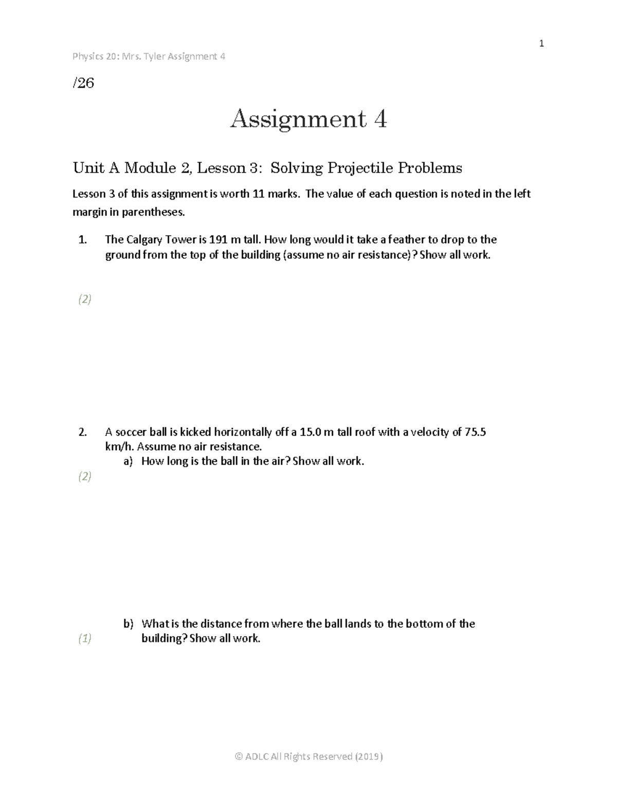 Mrs. Tyler Assignment 4 2020 - Physics 20: Mrs. Tyler Assignment 4 ...