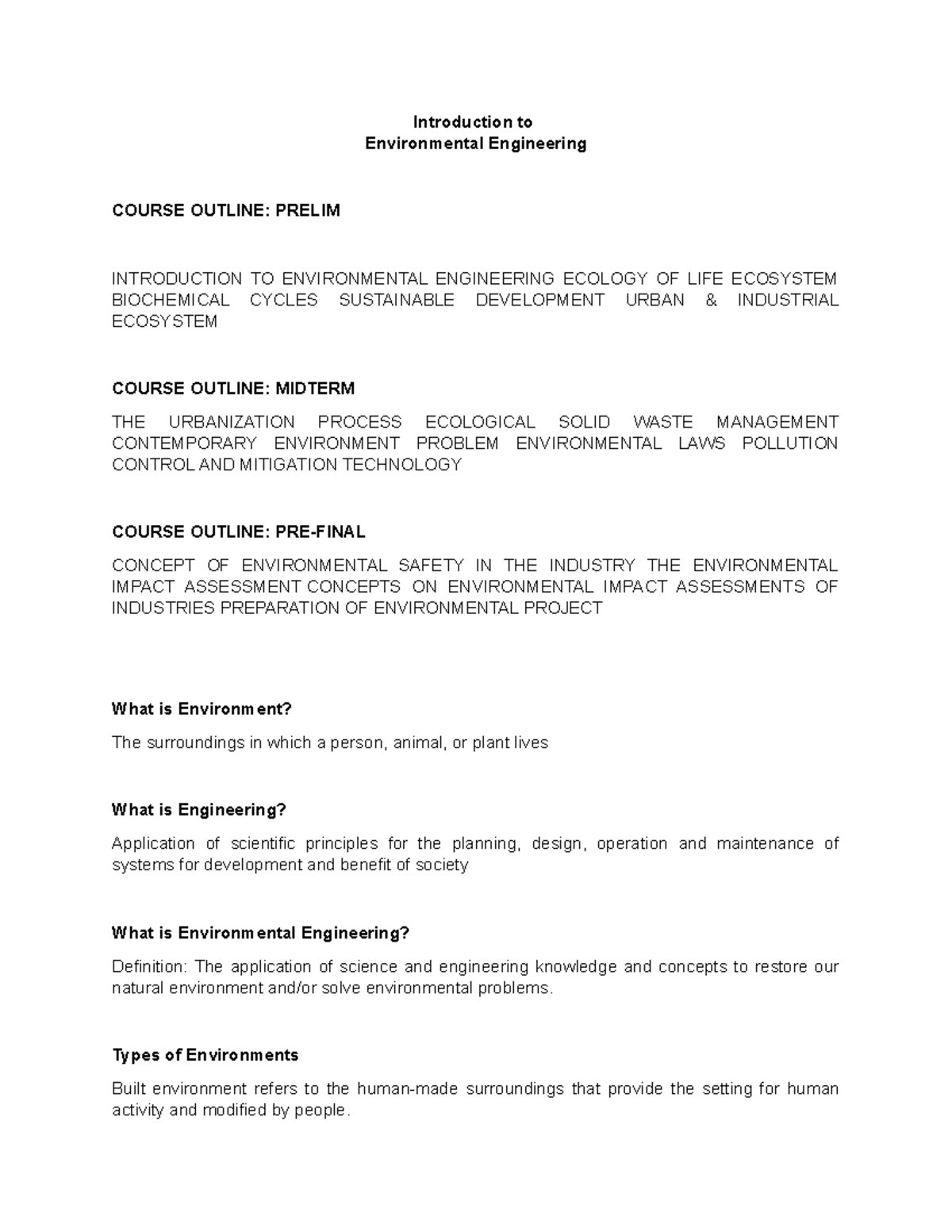 Chapter 1 - Introduction to Environmental Engineering Concepts - Studocu