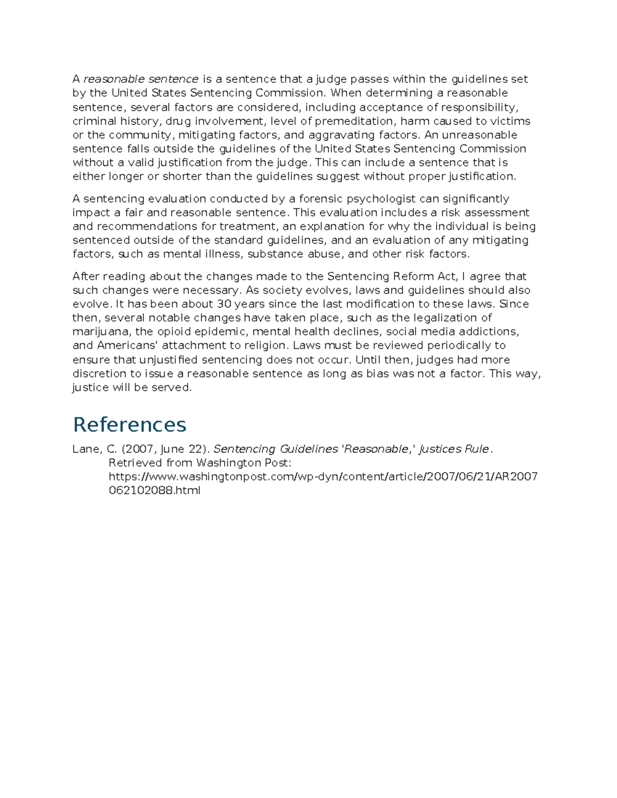 5-1 Discussion Sentencing and Reasonableness - A reasonable sentence is ...