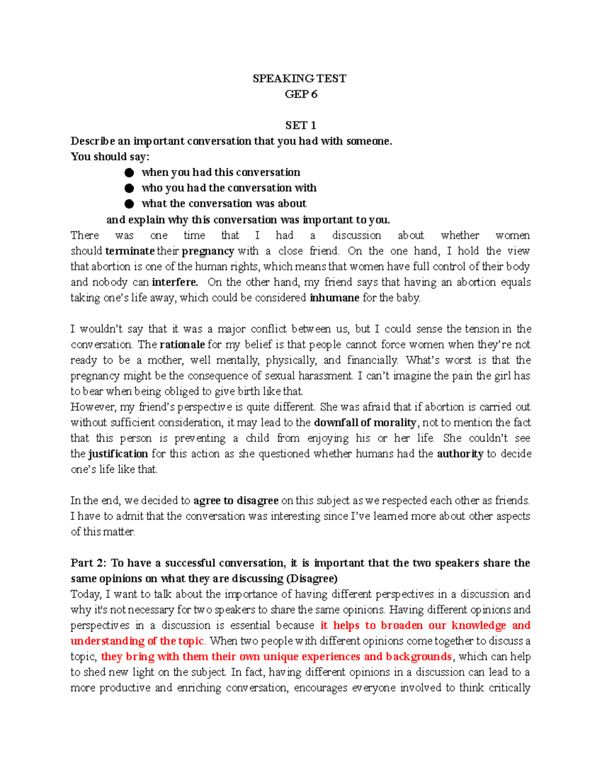 GEP 6 Speaking Test - SPEAKING TEST GEP 6 SET 1 Describe an important ...