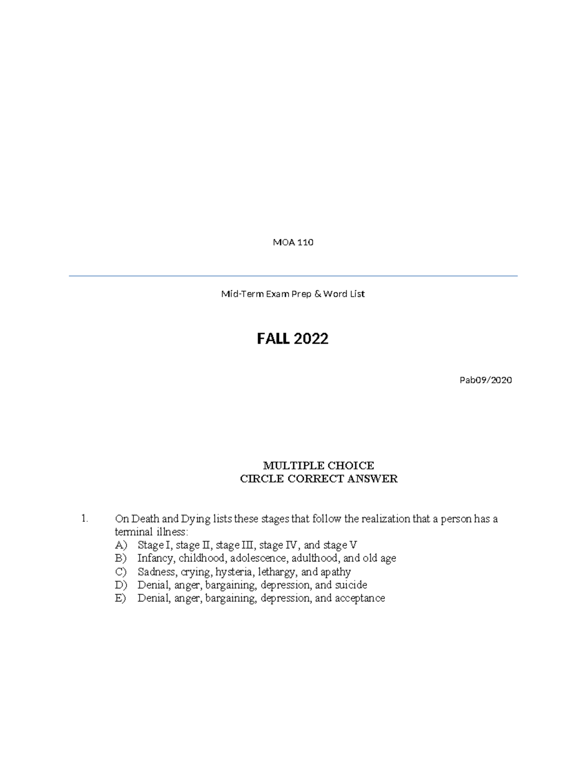 MOA 110 Midterm Exam Study Guide - Fall 2022: Key Terms and Concepts ...