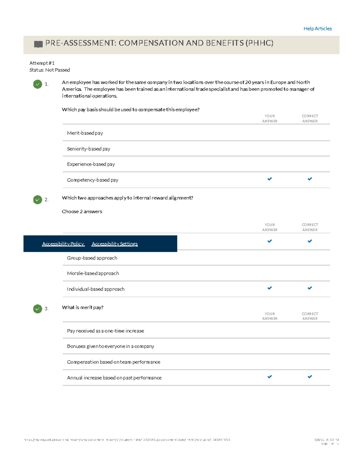 Assessment 1 - Help Articles PRE-ASSESSMENT: COMPENSATION AND BENEFITS ...