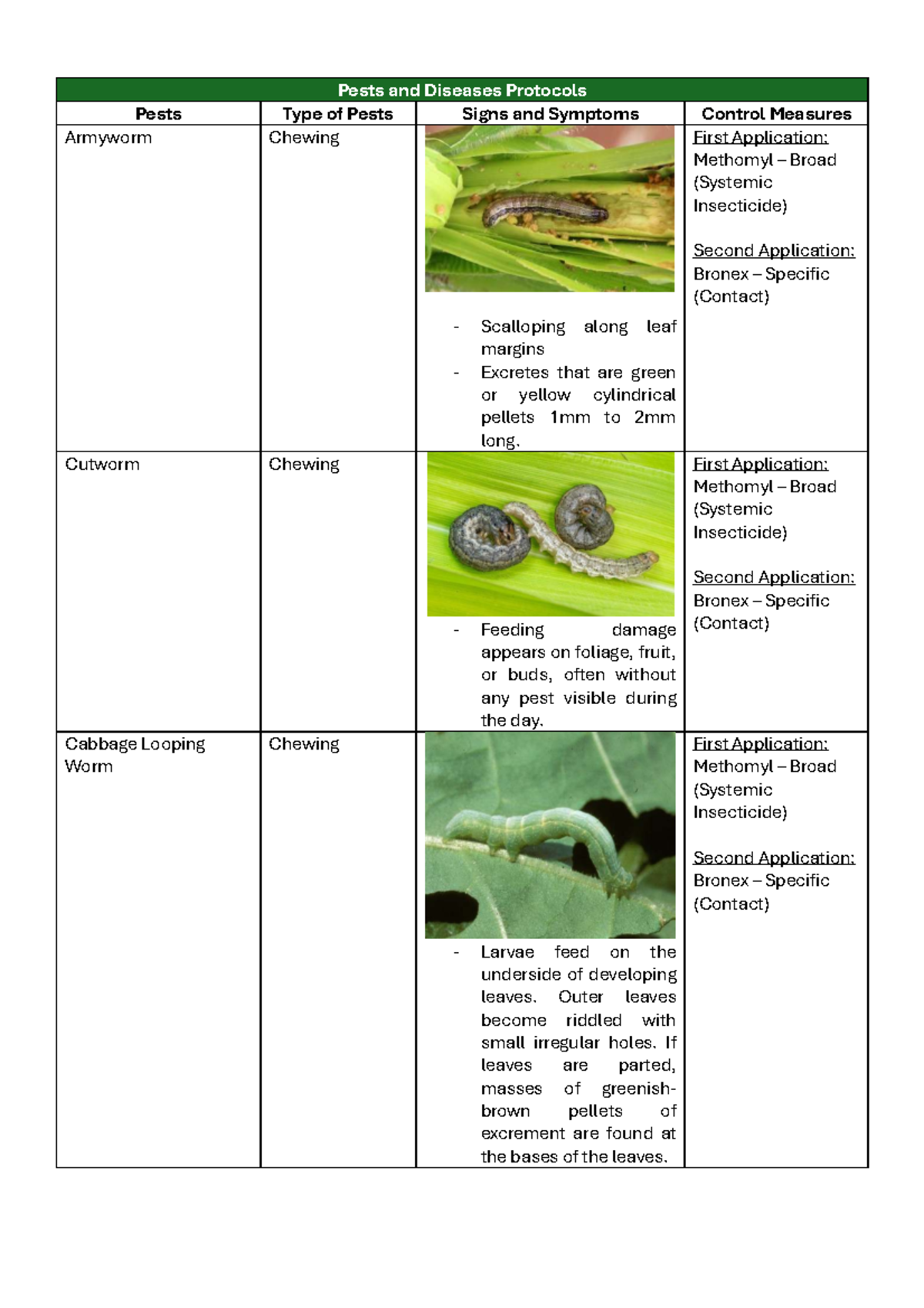 Pest Protocols and Control Measures for Armyworm and Other Pests - Studocu