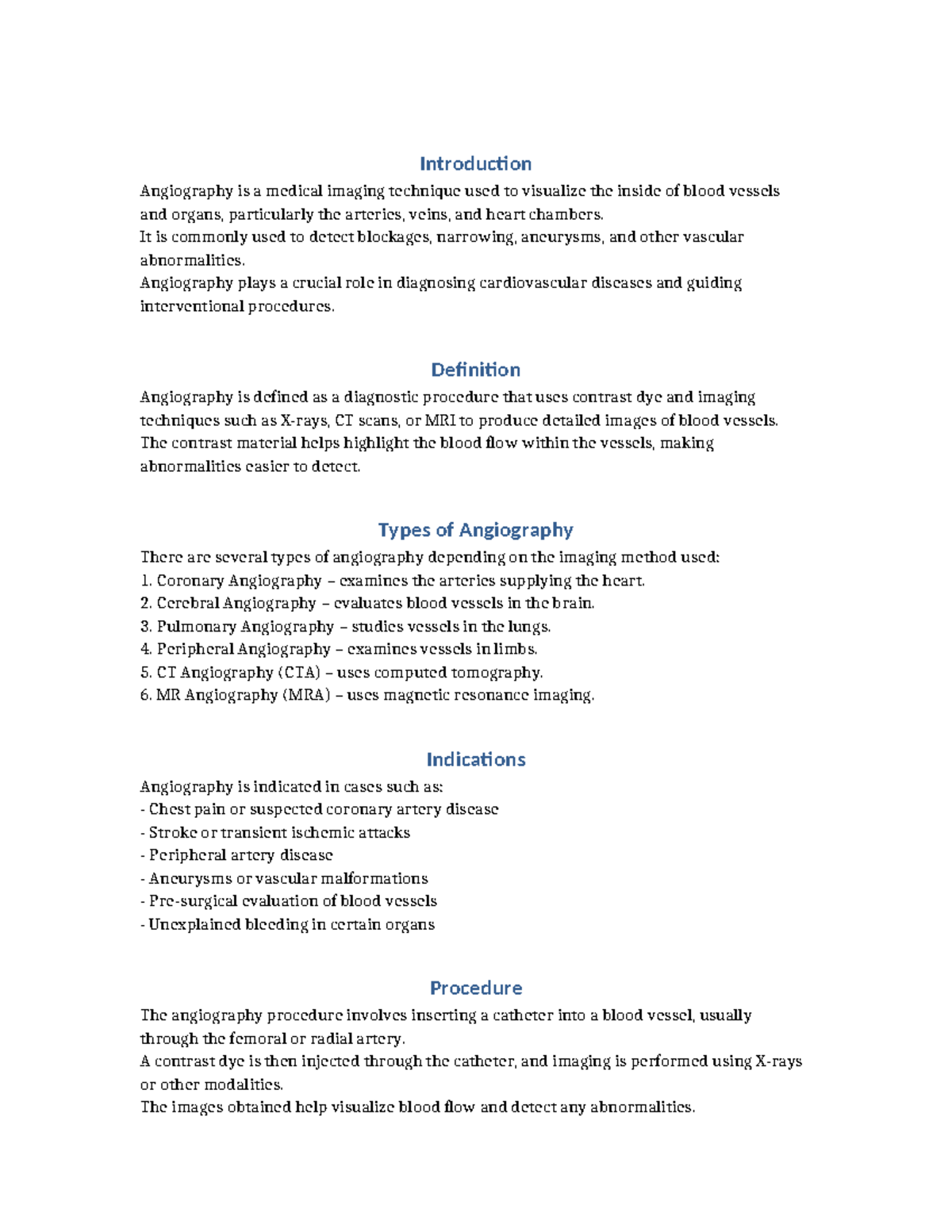 Angiography Notes: Understanding Vascular Imaging Techniques - Studocu