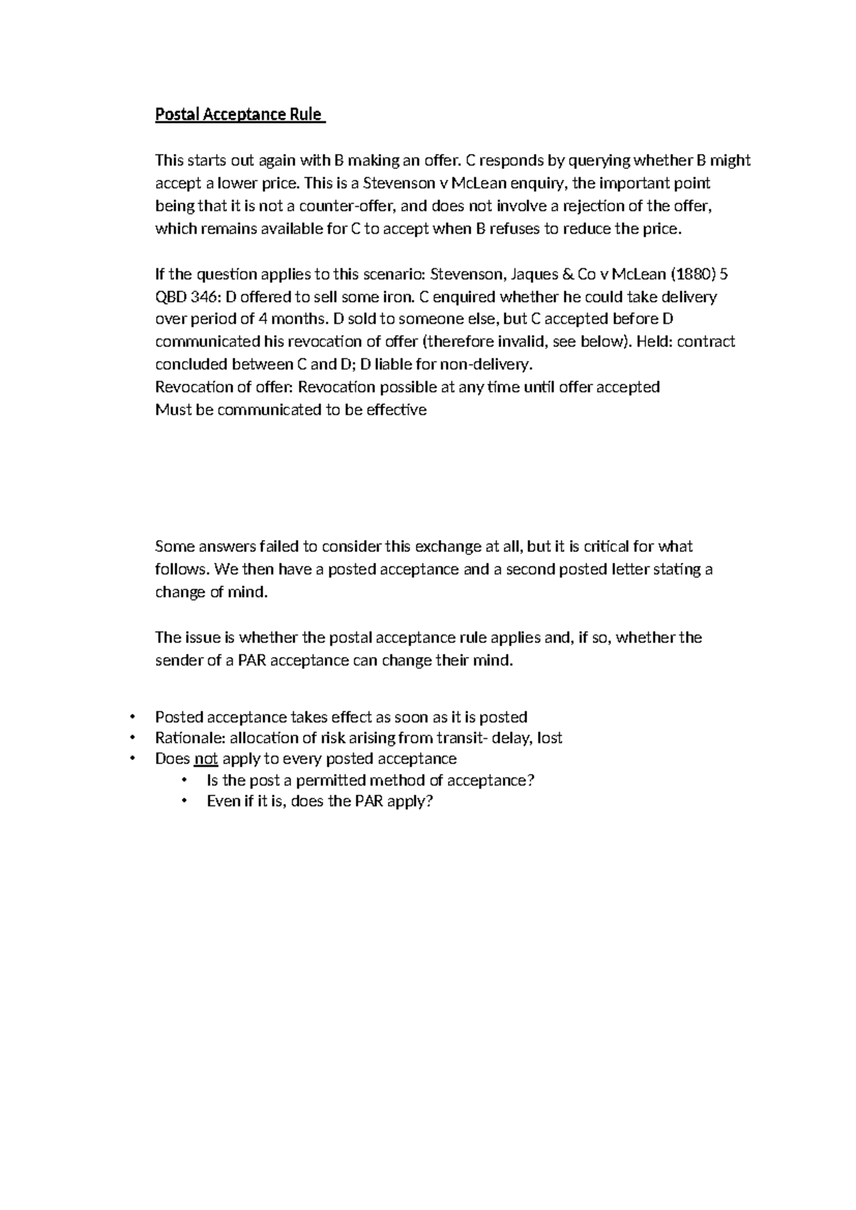 Postal Acceptance Rule Analysis and Implications in Contract Law - Studocu