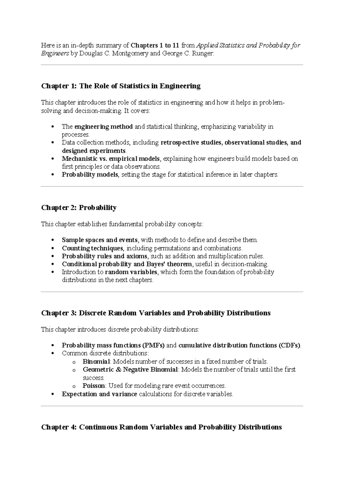 2DD80 Summary of Chapters 1-8 in Applied Statistics for Engineers ...