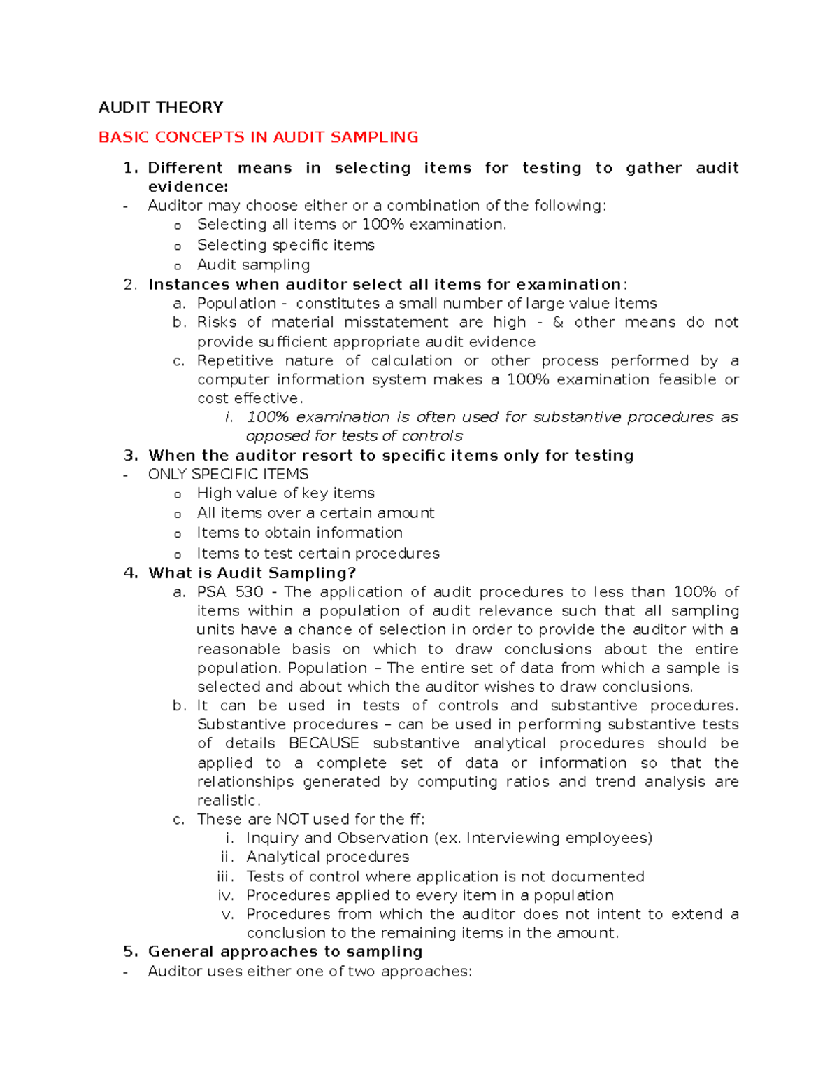 Audit Theory: Key Concepts and Techniques in Audit Sampling - Studocu