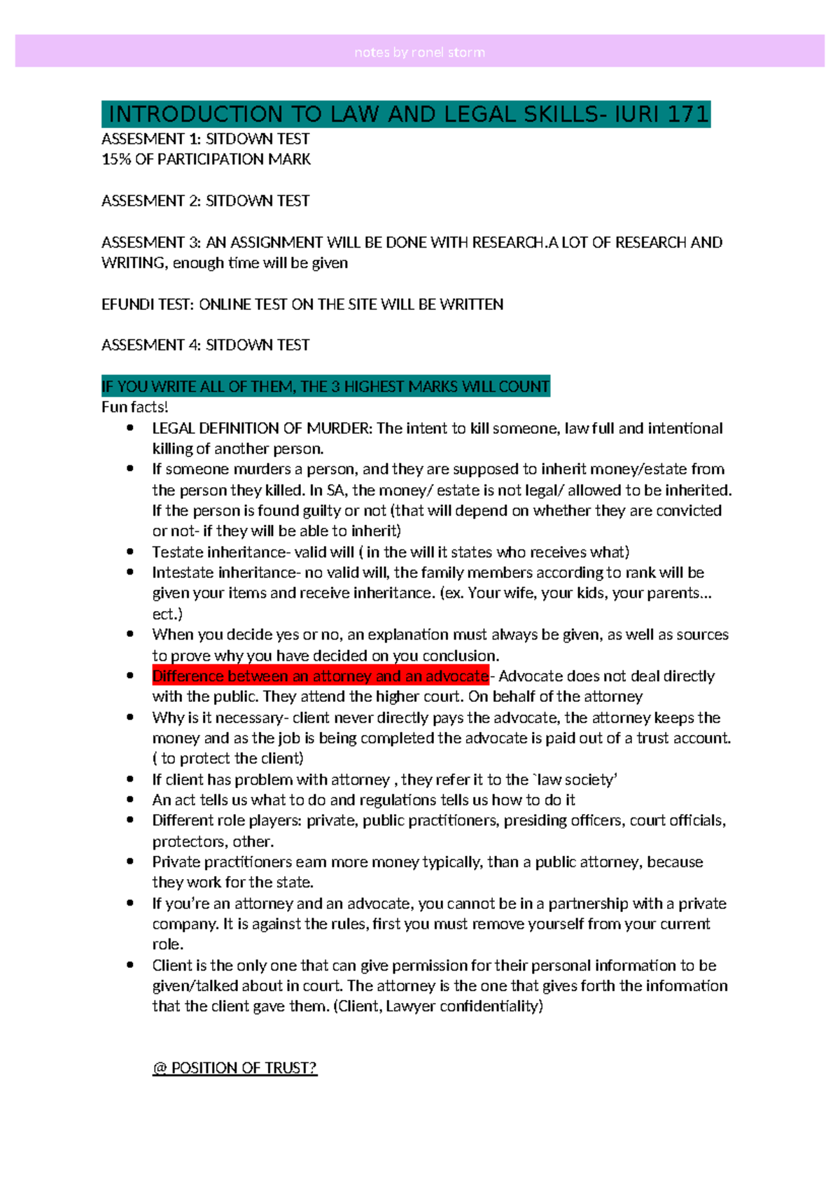 IURI 171 - Study Notes & Information for Upcoming Tests and Exams - Studocu