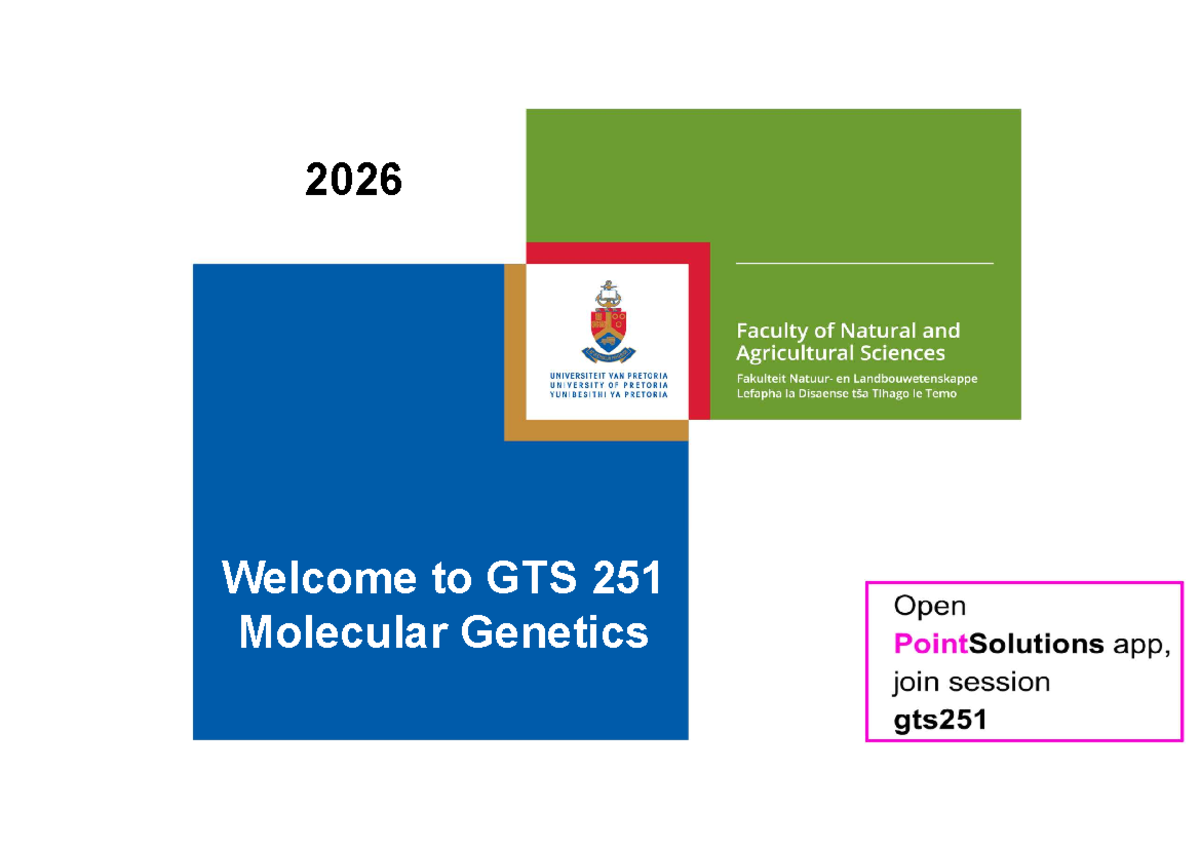 GTS 251 Intro & SU1 Lecture Notes: Molecular Genetics Overview - Studocu