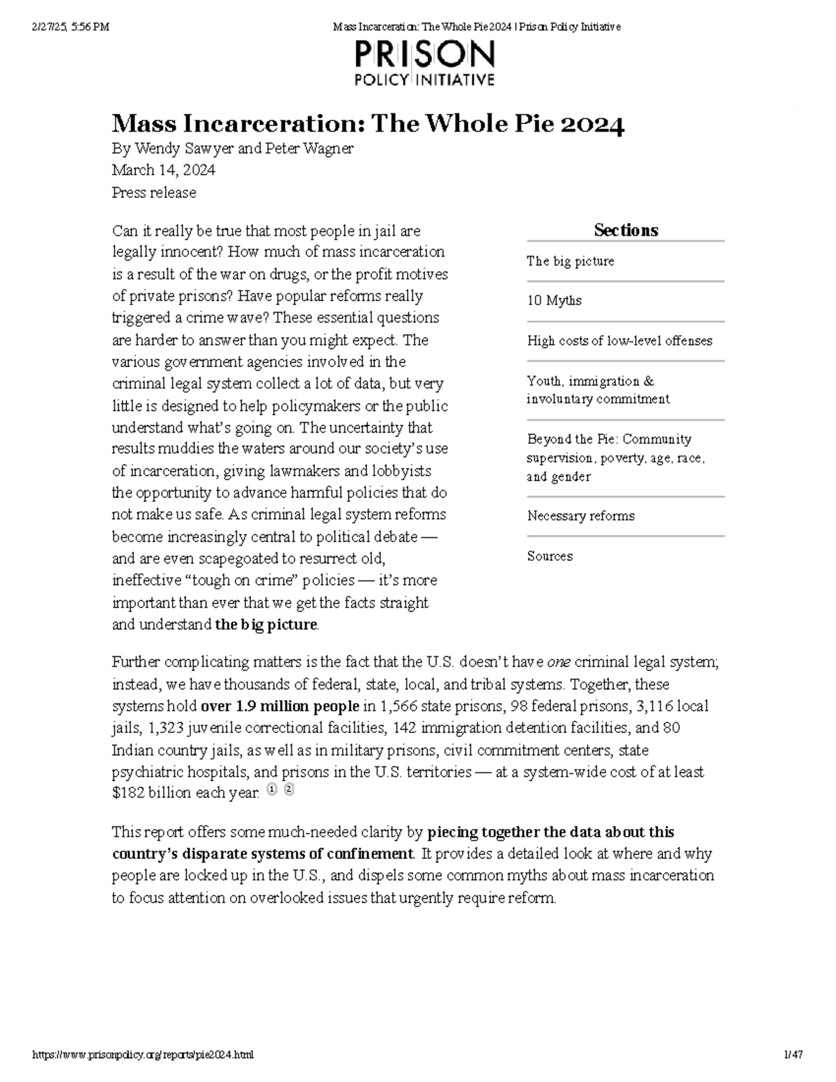 Mass Incarceration: The Whole Pie 2024 - An In-Depth Analysis ...