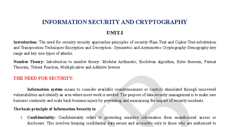 INFORMATION SECURITY AND CRYPTOGRAPHY: Key Concepts and Principles ...